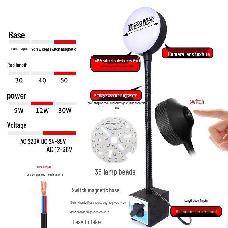 LED Work Light with Magnetic Base for Machine Tools - 220V, 24V