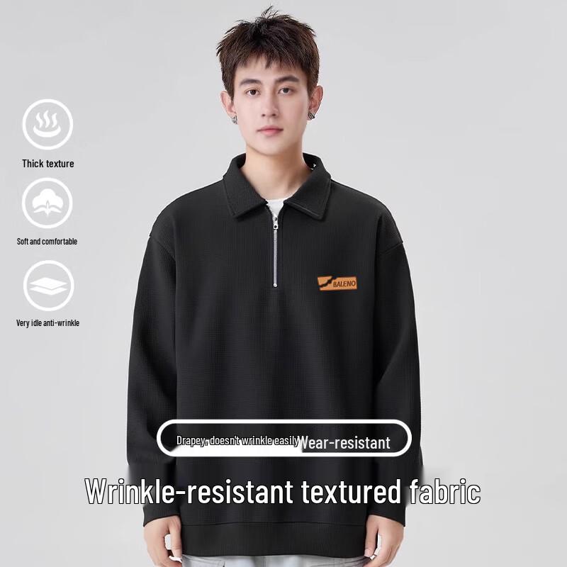 Baleno Men's American Casual Retro Half-Zip Polo Sweatshirt