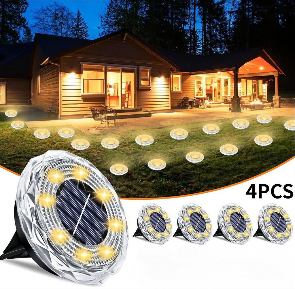 4/8/12PCS Solar Lights Outdoor Waterproof 8 LED Solar Ground Light Warm White Solar Buried Light for Patio Garden Lawn Driveway