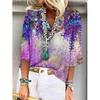 Shirt Women's Fashion Blouse Femme Summer Casual Tops Printed V-Neck Half Sleeve T Shirt Plus Size S-3XL