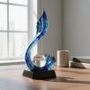 Blue Wave Statue with Crystal Ball Light Luxury Abstract Resin Sculpture Handcrafted Look Modern