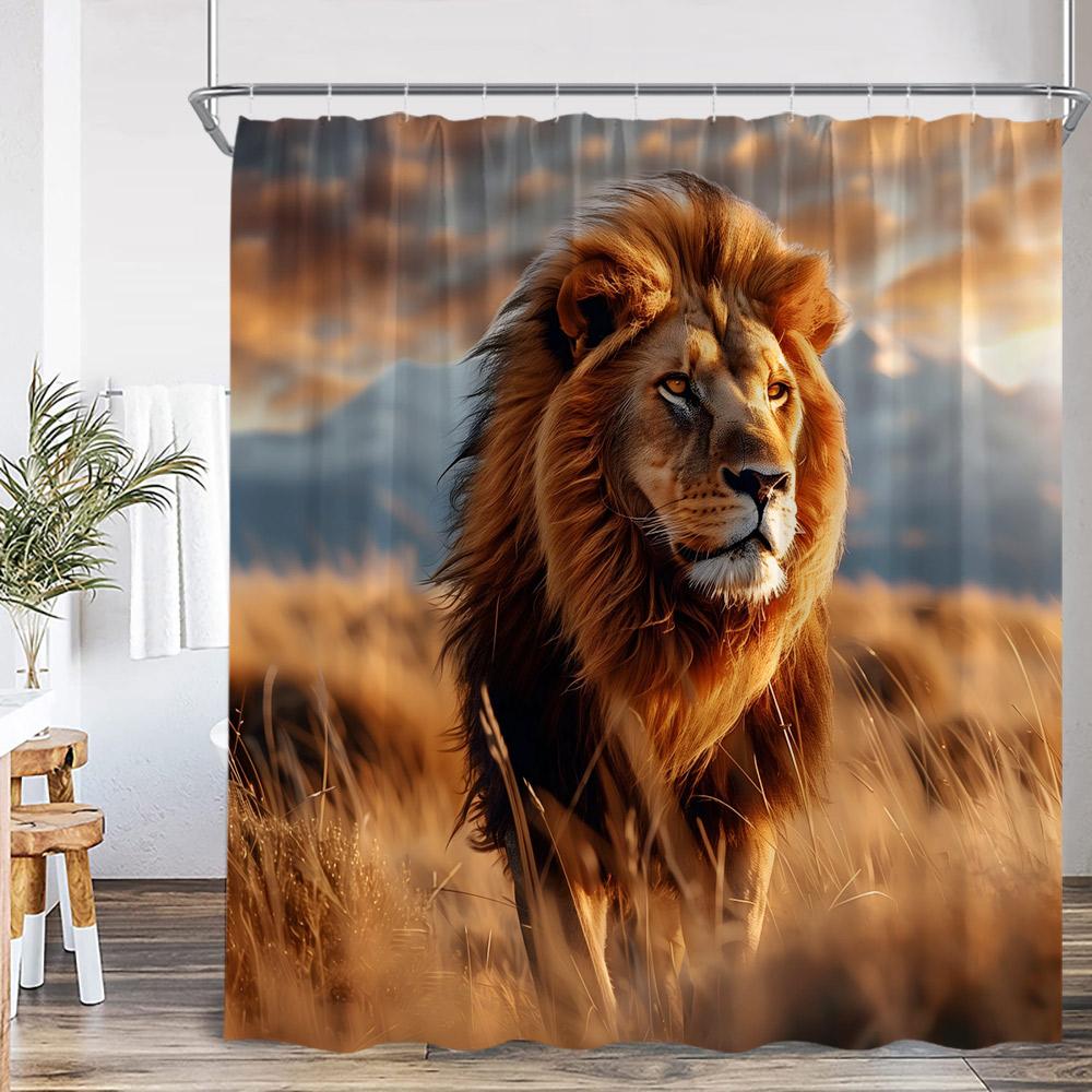 Bathing Leopard Shower Curtain Wild Animal Lion Panther in Bathtub Floral Bathroom Decor Modern Elegant Polyester Bath Curtain