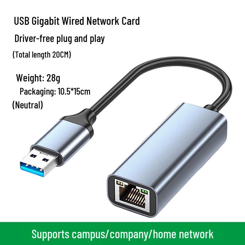 Dual-Head USB Type-C To RJ45 Gigabit Network Card, 100M/1000, Driver-Free