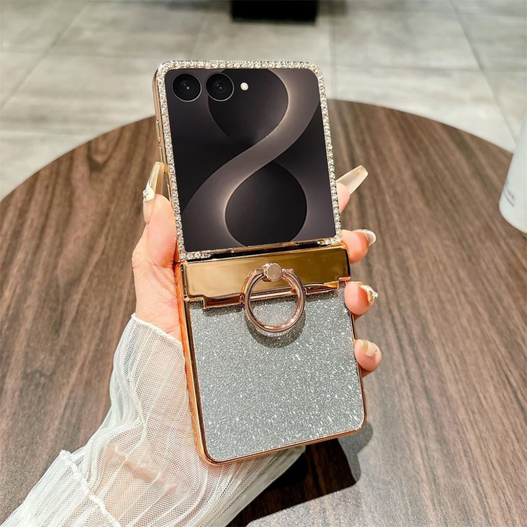 Luxus Glitzer Ringhalter Handyhülle Für Samsung Galaxy Z Flip 8 7 FE 6 5 4 3 Bling Strassstein Diamant Scharnierschutz Abdeckung