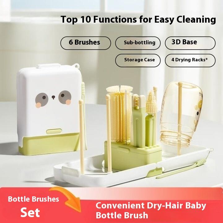 Bottle Brush Portable Baby Bottle Cleaning Straw Brush Pacifier Brush Cup Brush Drain Holder Set