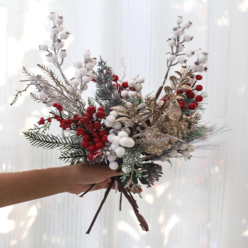 58cm Artificial White Berry Bouquet Christmas Decora Fake Plant for Home Decor Xmas Tree Navidad New Year 2025 Ornaments