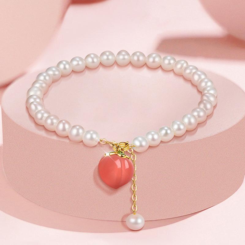 Trendy Peach Charm Natural Freshwater Pearl Ladies Bracelet Ins Style Sweet Fresh  Hand Jewelry Accessories