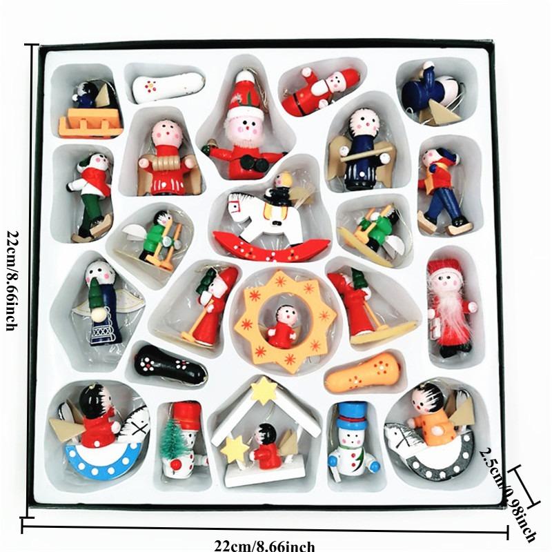 

24 шт./набір Різдвяні прикраси Набори різдвяних подарункових коробок Дерев яні ляльки Підвісні прикраси та приладдя для різдвяної ялинки Подарунок Простий 22x2.5x22cm