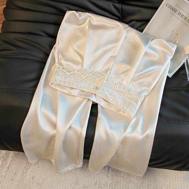 Women's Lace-Trim Drapey Wide-Leg Casual Pants