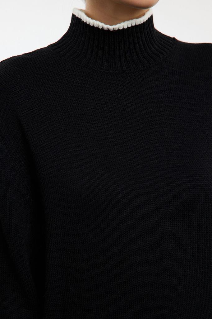 Women's Fashionable Stylish Sweater Black Wide Fit Basic Color Blocked Knitwear Sweater