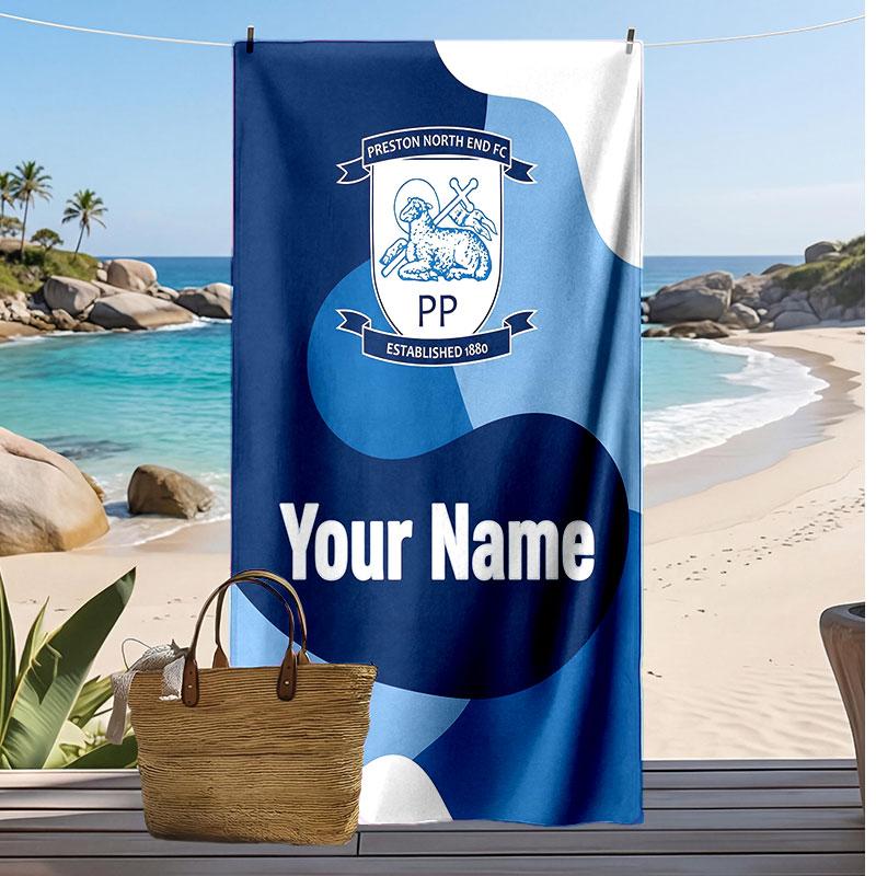 Preston North End Personalized Printed Beach Towel Soccer Logo Support Custom Name Text Absorbent Towel For Sport Travel Special Gift