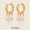Xia Ling Elegant Freshwater Pearl 18K Gold-Plated Stainless Steel Pendant Earrings