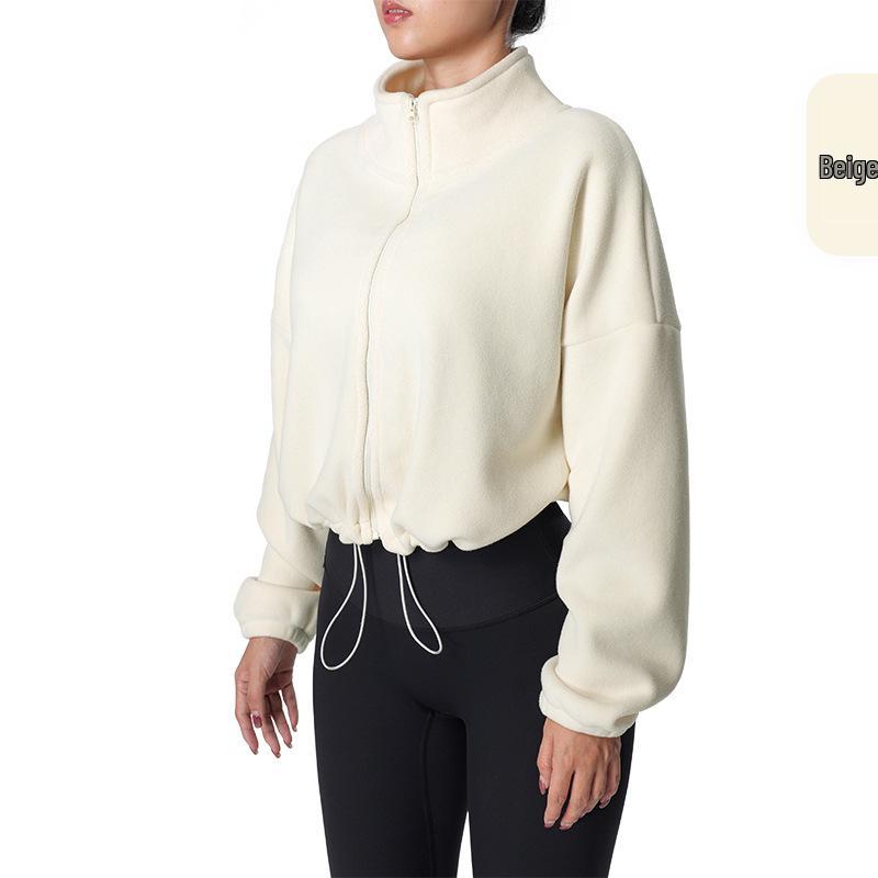 

Женская зимняя флисовая ветрозащитная куртка - Теплое спортивное уличное пальто со стойкой воротником Medium бежевый