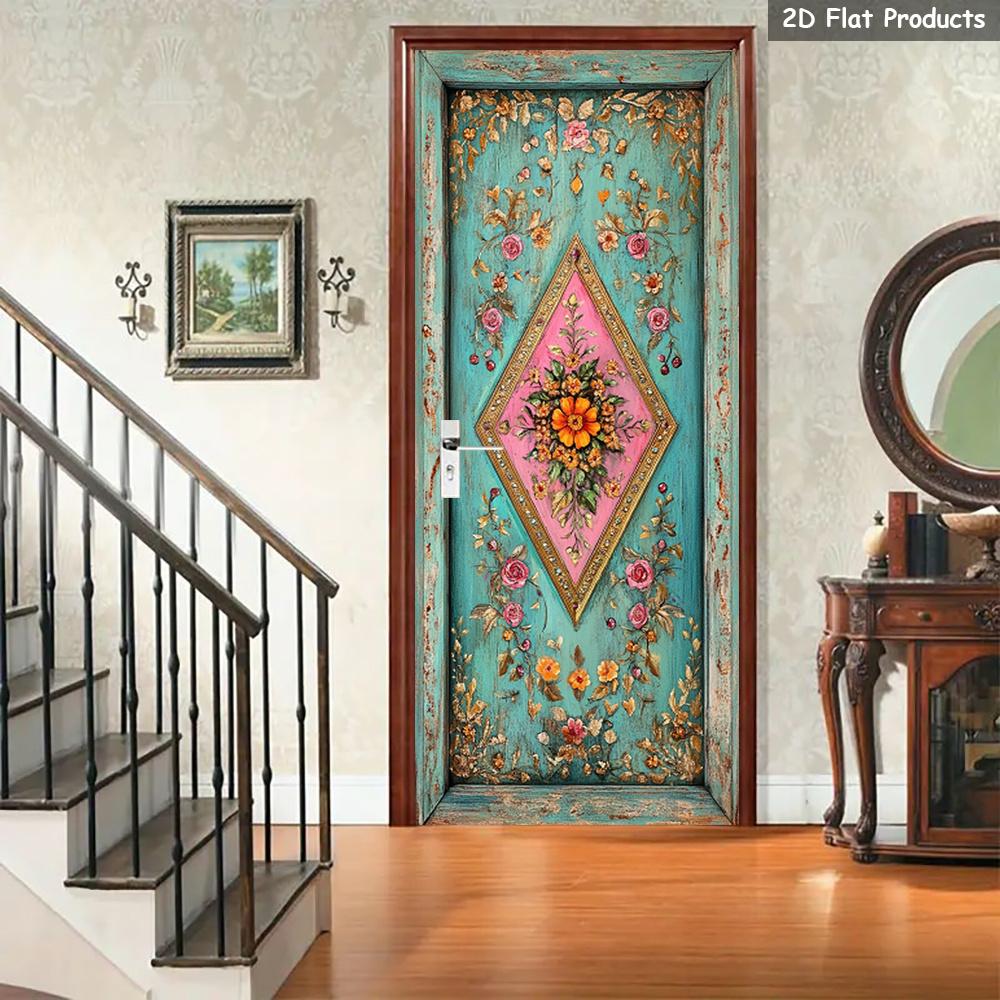 37Style Floral Door Stickers Removable Vinilos Para Puertas Adhesive Wallpaper Art Murals for Doors Bibliotheque Modern Home Decor