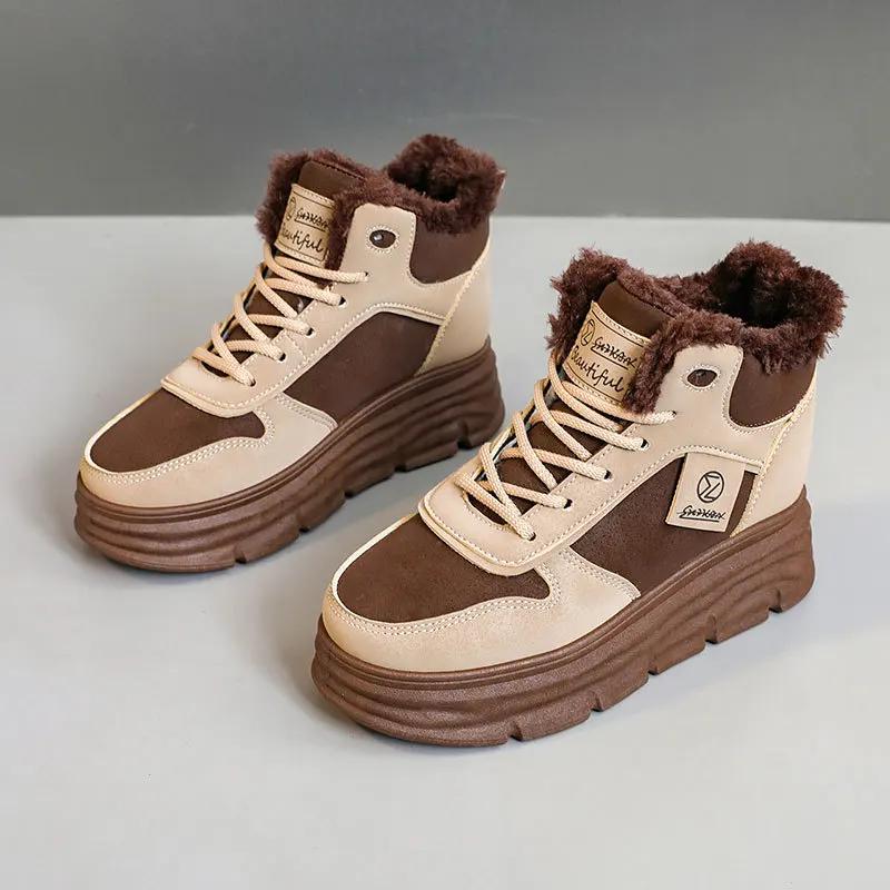 Fashion Winter Women's Ankle Boots  Warm Plush Anti Slip Outdoor Snow Boots High Top Platform Simple Warm Student Women's Shoes