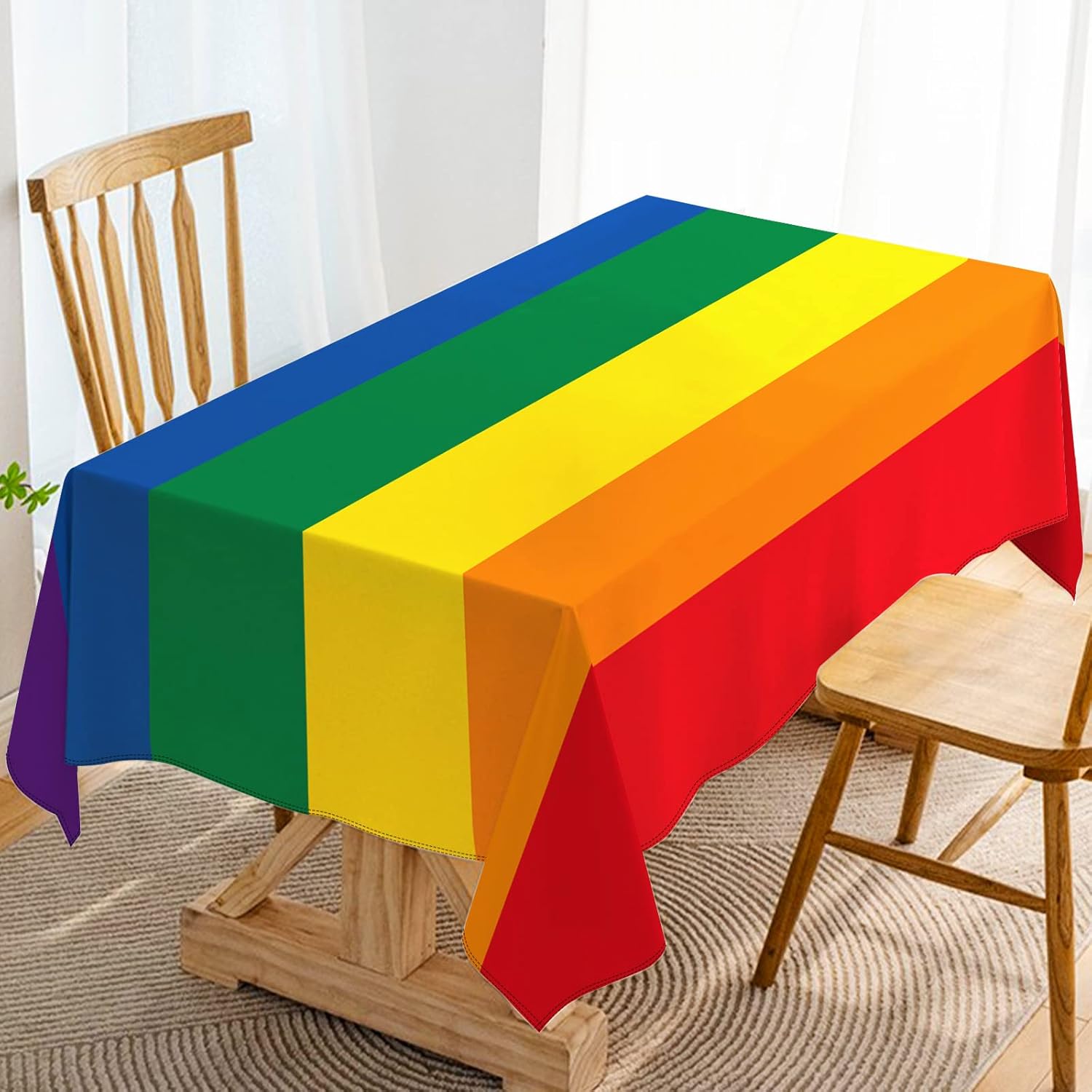 Regenboog Strepen Rechthoekige Tafelkleed voor Pride Maand Regenboog Verjaardagsfeest Decoratie Keuken Eetkamer LGBT Feestdecoratie 140x300cm