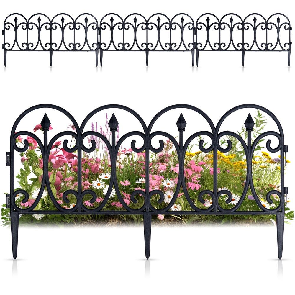 4x Plastic Garden Fence Black Border Palisade Edging Lawn 240 cm