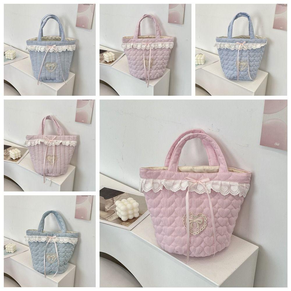

Sweet Bucket Bag Korean Style Fresh Lace Lunch Bag Portable Bowknot Handbag Girls Style1