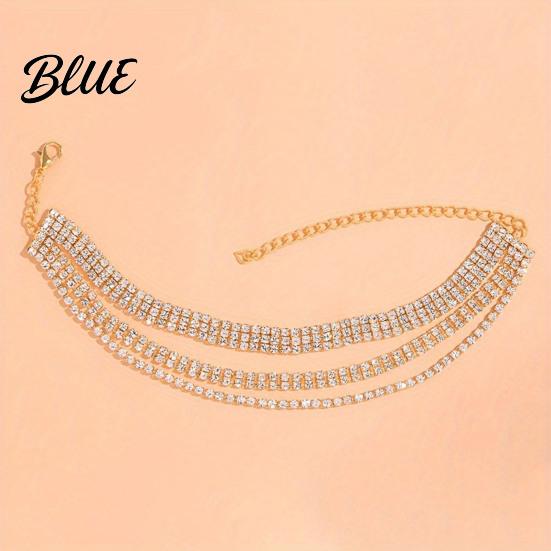 Beach Anklet Women Anklet Sparkling Three-Layer Rhinestone Durable Alloy Adjustable
