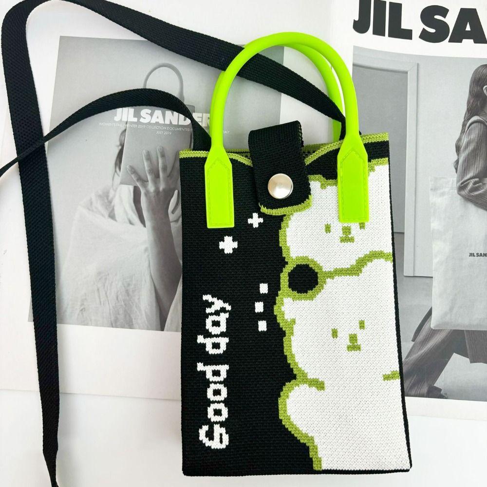 Mini Shoulder Bag Cute Cartoon Mobile Phone Bag Student Messenger Bag Knitted Handbag Key Holder Lipsticks Pouch