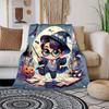 1pc Chibi Wizard with Pumpkin and Books Cartoon Blanket,Portable Throw for Travel & Camping, All Season Cozy Blanket,Ideal Gift