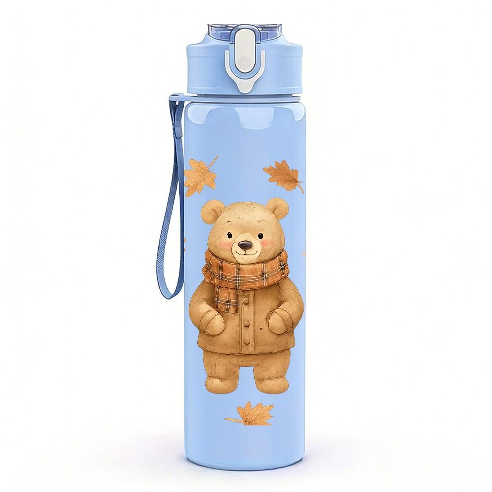 1PC Brown Deer Bear Family Group 750ml Color Plastic Sports Water Bottle Leakproof Flip Straw Lid For Sports Office Home Use