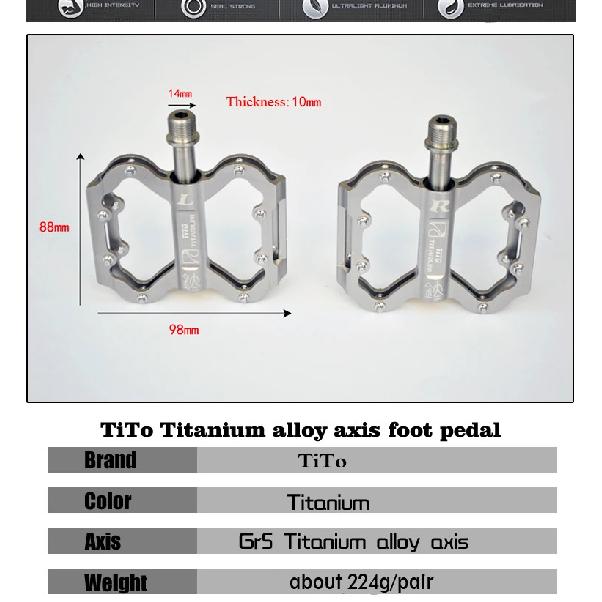 TiTo Titanium Ultralight Pedal Bicycle Pedal Titanium Alloy Axis Bike Pedals  MTB Cycling Titanium Bike 1 Pair Titanium Pedal