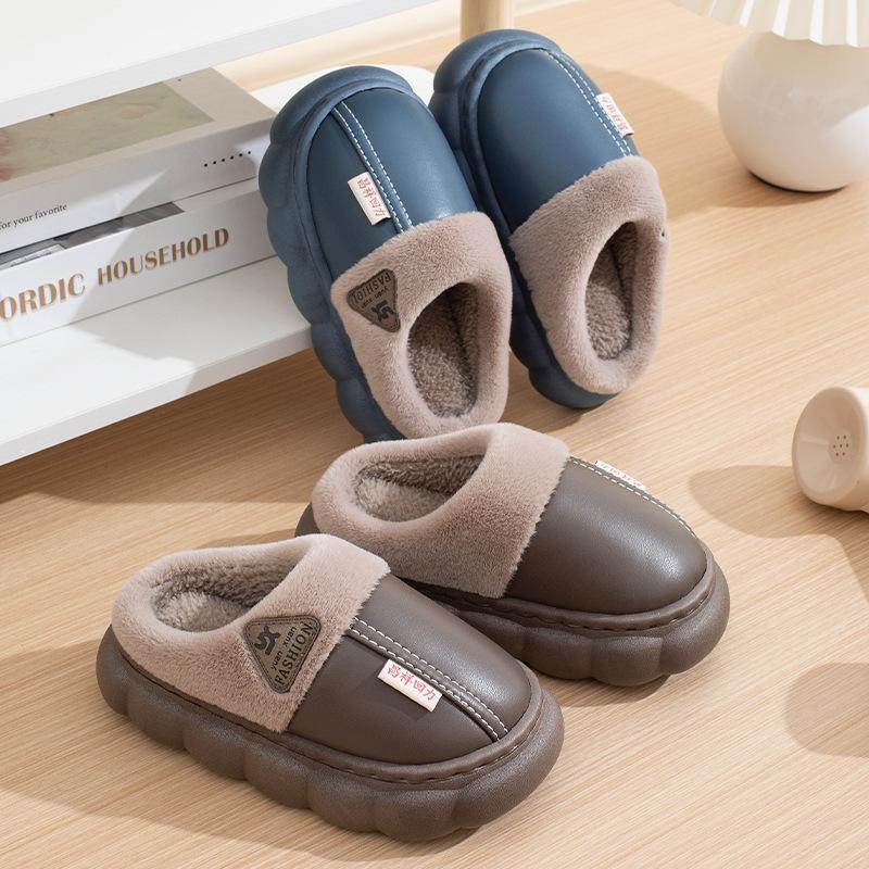 Winter waterproof cotton slippers boys fleece warm thick bottom non-slip indoor home parent-child cotton drag girls