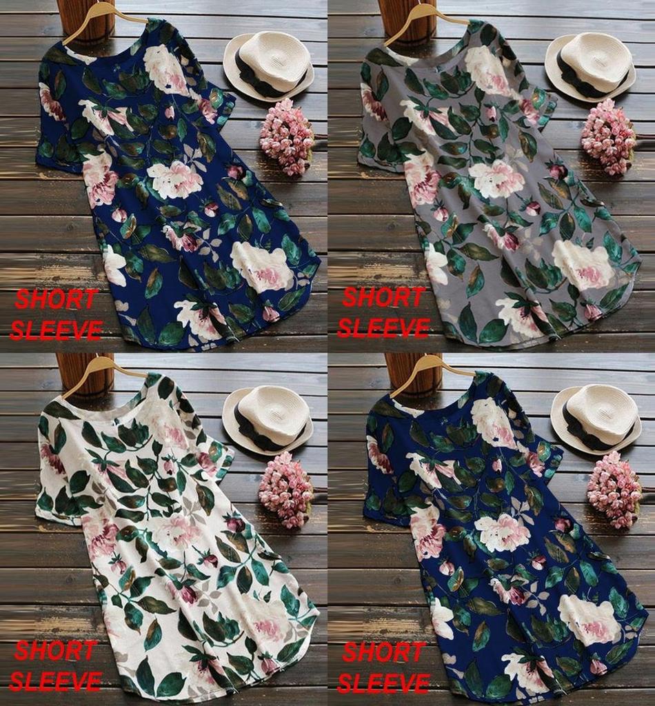 Women Goodlooking Uk Long Sleeve Floral Printed Tunic Tops T Shirt Dress Mini