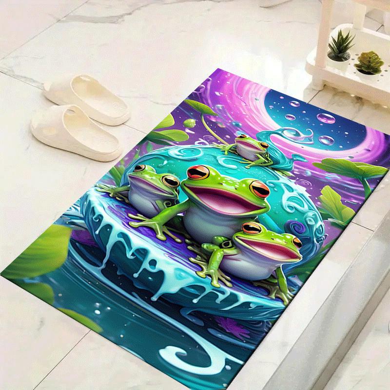 1pc Cute frog family Print, Design Indoor Area Rug - Soft, Anti-Slip, and Durable Gaming Room Decor for Bedroom