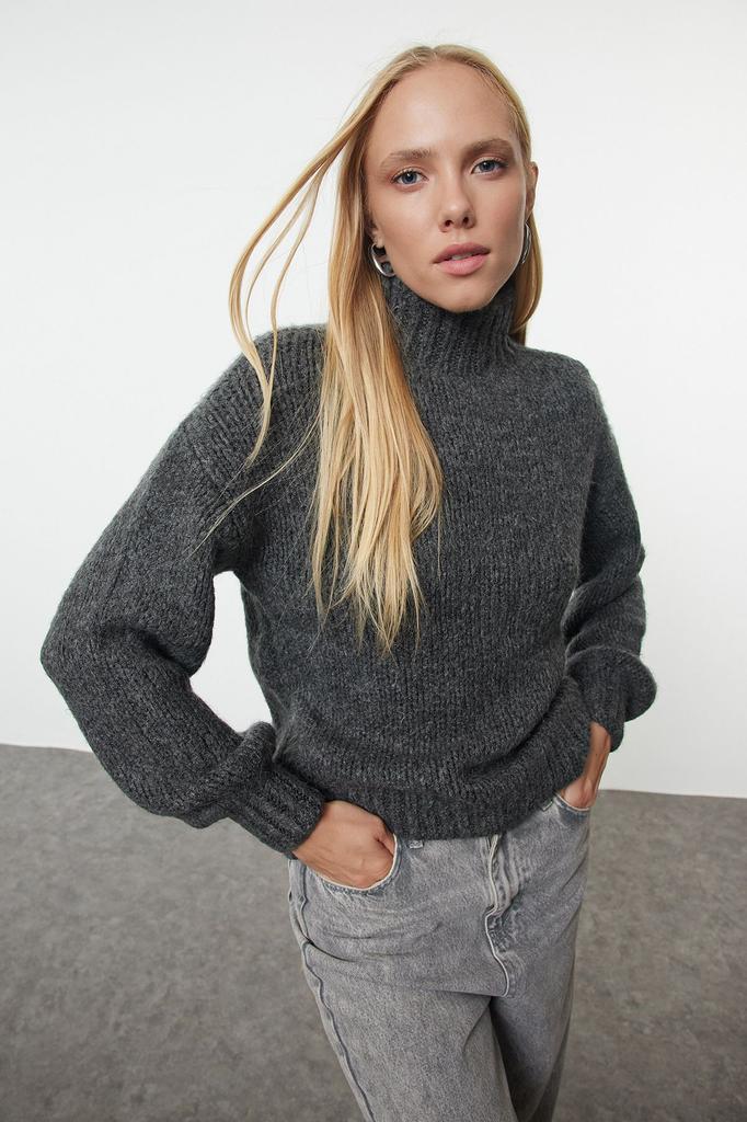 Women's Fashionable Stylish Sweater Mint Wide Fit Soft Textured Basic Knitwear Sweater