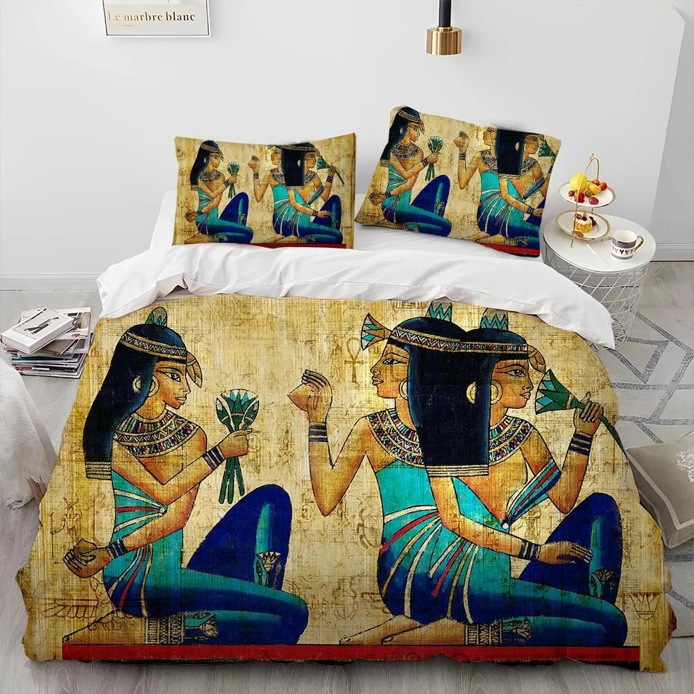 Egyptian Mythology Pharaoh Hieroglyphics Bedding Set Duvet Cover Bed Set Quilt Cover Pillowcase Comforter King Queen Size