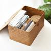 Flat Seagrass Storage Bins With Lid Wicker Woven Storage Basket Household Sundries Storage Organizer For Shelf, Closet, Bedroom