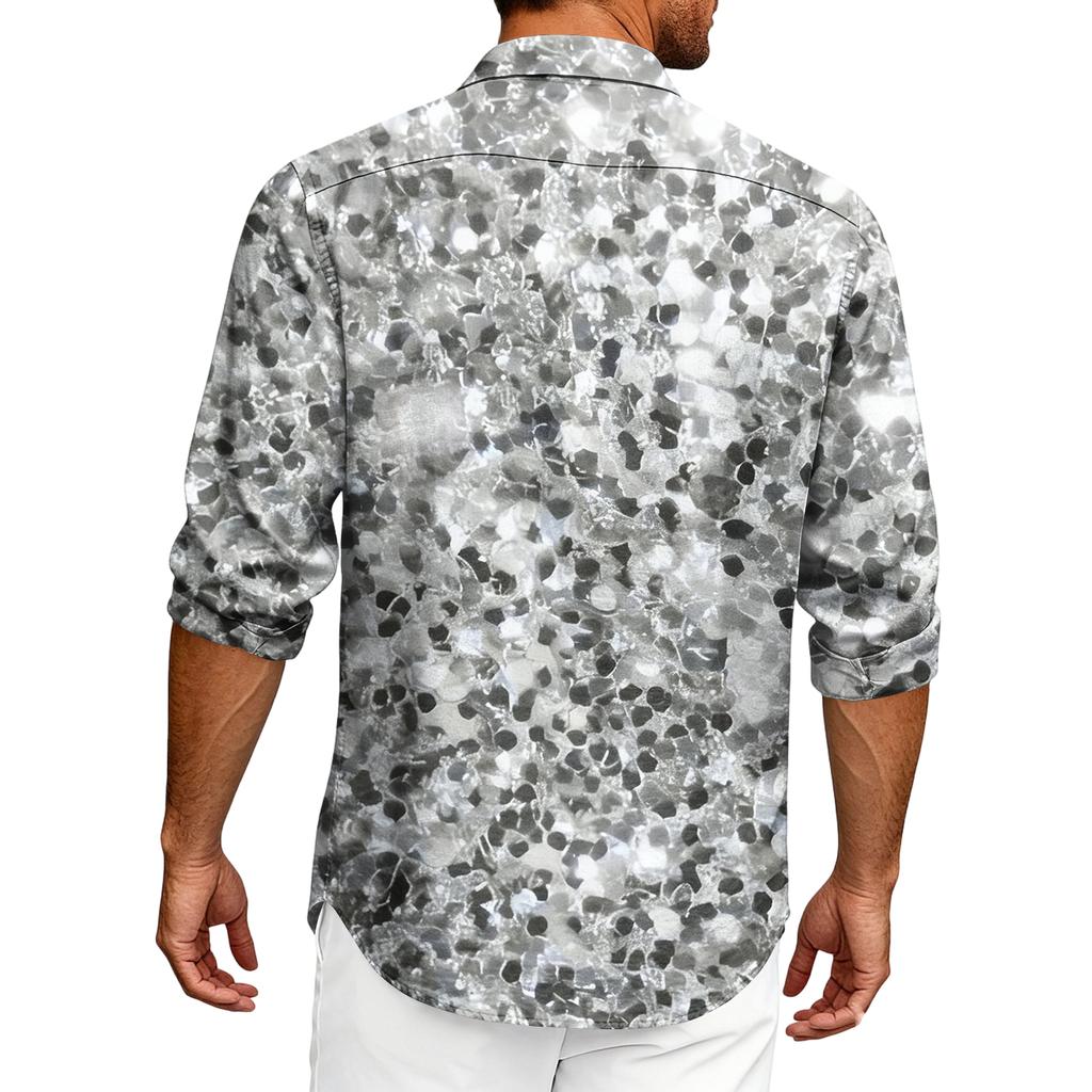 Tenue Sequin Disco Années 70 pour Homme Chemise à Sequins Coupe Festive Chemise Hawaïenne Nouvel An Boutonnée Chemise Chemise pour Homme Non-Repassage Vintage Chemise à Paillettes
