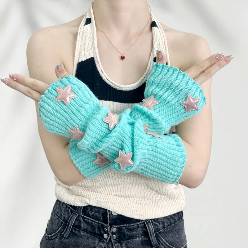 Fingerless Gloves Red Sleeves Sweet And Cute Girl Wool Knitted Christmas Star Arm Sleeves
