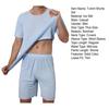 2Pcs/Set Men Sport Tracksuit Round Neck Short Sleeve T-shirt Elastic Waist Wide Leg Shorts Set Ice Silk Solid Color Sleepwear Homewear