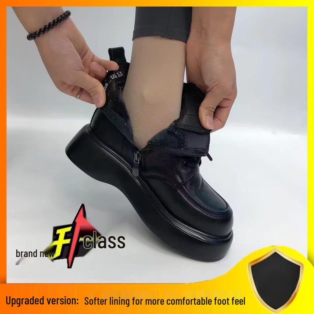 

2025 Жіночі черевики на щиколотці Мартін з натуральної шкіри: Платформа, Товста підошва, Зимова підкладка зі штучного хутра, Бавовна, Вовна, Плюс оксамит 38