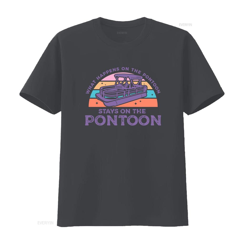 What Happens On The Pontoon Stays T Shirt Lake For Her Lover Vintage Washed Comfortable Top For Everyday Wear Stretched Unisex