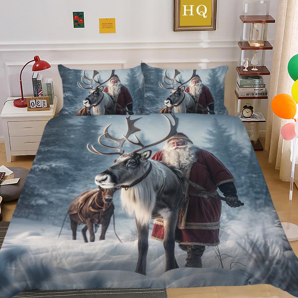 Jultomte Älg 3D-tryckt Polyester Örngott Täcke Två- eller Tredelat Set Tillgängligt