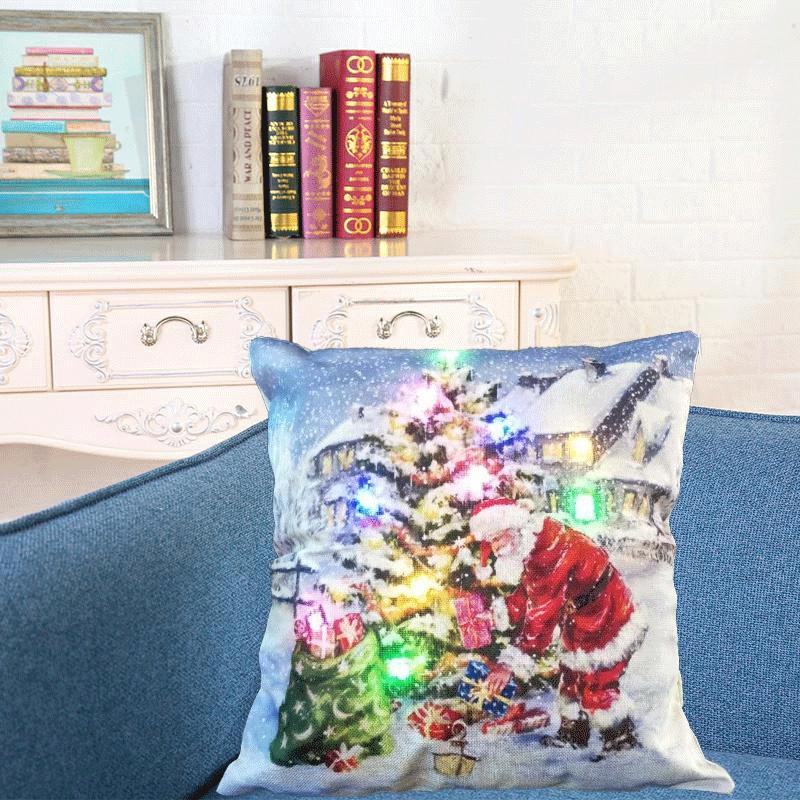 Luxuriöser Weihnachts-LED-Lichter Kissenbezug aus Leinen für festliche Heimdekoration und gemütliches Sofa