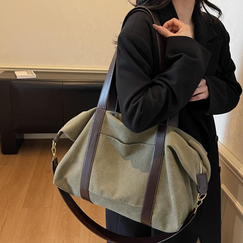Yogodlns Oversized Canvas Fabric Shoulder Cross Body Bags For Women Solid Color Large Capacity Shopping Travelling Duffel Handbags