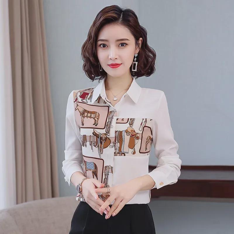 Women's Retro Floral Chiffon Long-Sleeve Shirt for Autumn & Spring