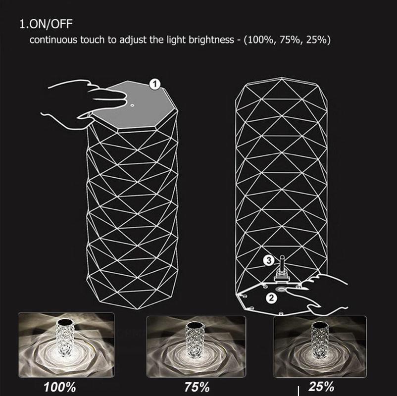 Crystal Table Lamp LED USB Rose Diamond Desk Lamps Touch Switch With Bluetooth Speaker For Bedroom Bedside Night Lights Decor