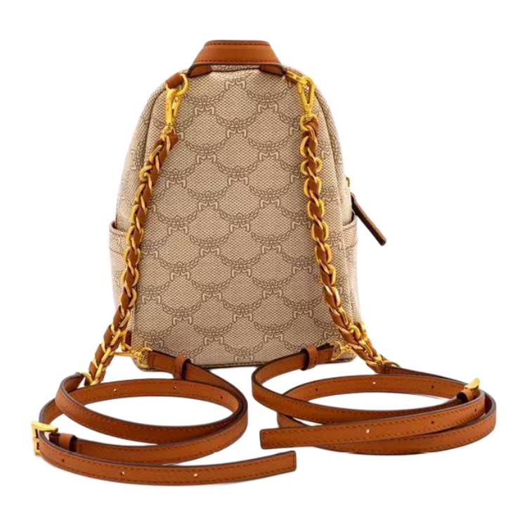 MCM Stark Lauretos Monogram Coated Canvas And Leather Mini Backpack Women Backpack Beige MMKESVE03I9001