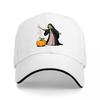 Witch and Pumpkin Halloween Baseball Cap Black Embroidered Design Magic Wand Autumn Theme Adjustable Hat for Adults