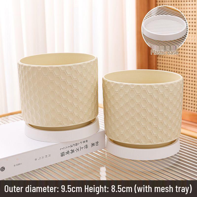 Elegant Large Ceramic Flower Pot with Saucer for Home - Light Luxury Style Ideal for Orchids, Succulents, and Green Plants