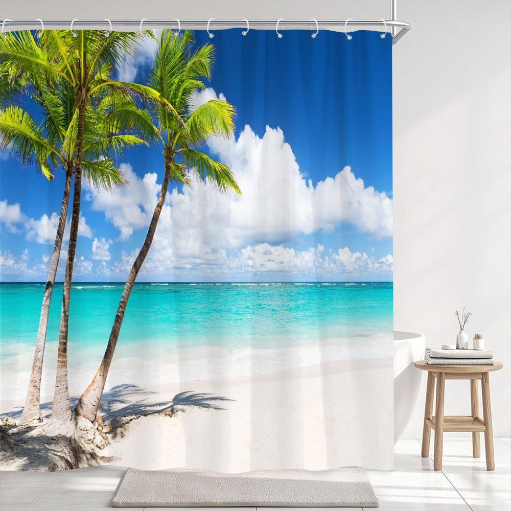 

Dusk Sunset Ocean Beach Outdoor Scenery Shower Curtain Seaside Nature Scenery Polyester Fabric Home Bath Curtains Bathroom Decor W60H190(CM)-1 Pcs