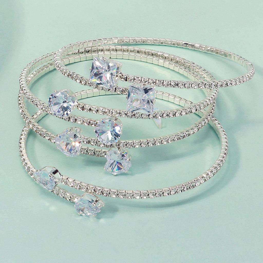 Minimalist Personalized Open Elastic Bangle High End Zircon Diamond Bracelet Daily Versatile Fashion Jewelry For Women