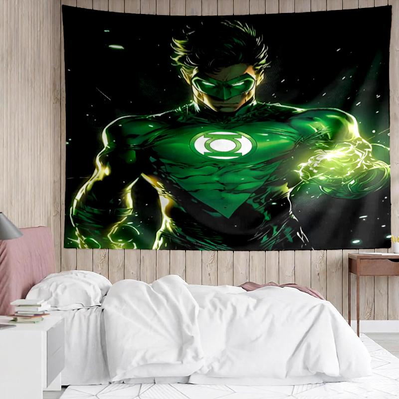 Green Lantern Print Tapestry, Backdrop, Easy Setup, Ideal for Bedroom, Office & Living Room, with Aesthetic Wall Hanging Decor.