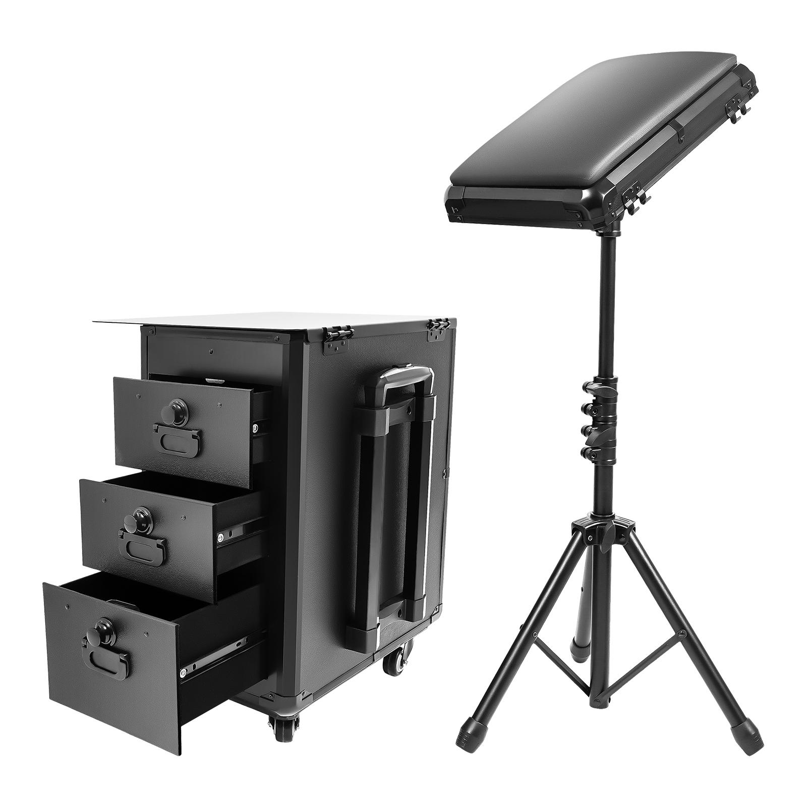 

Кейс для тату-путешествий с подставкой для руки для тату, Портативный кейс для макияжа с 3 ящиками, кодовым замком и ручками чёрный